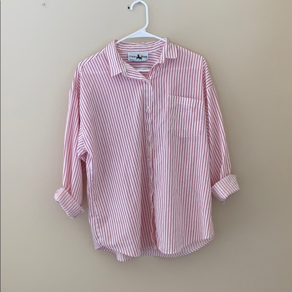 Pink and White Striped Button-Up